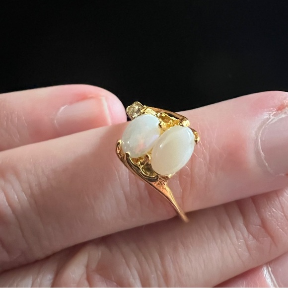 18k Gold Plated Double Opal Ring Great Gift small Stones Size 4.75 - Picture 7 of 11